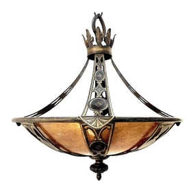 Contemporary Renaissance Inspired Iron & Mica "Avignon" Pendant by Fine Art Lamps