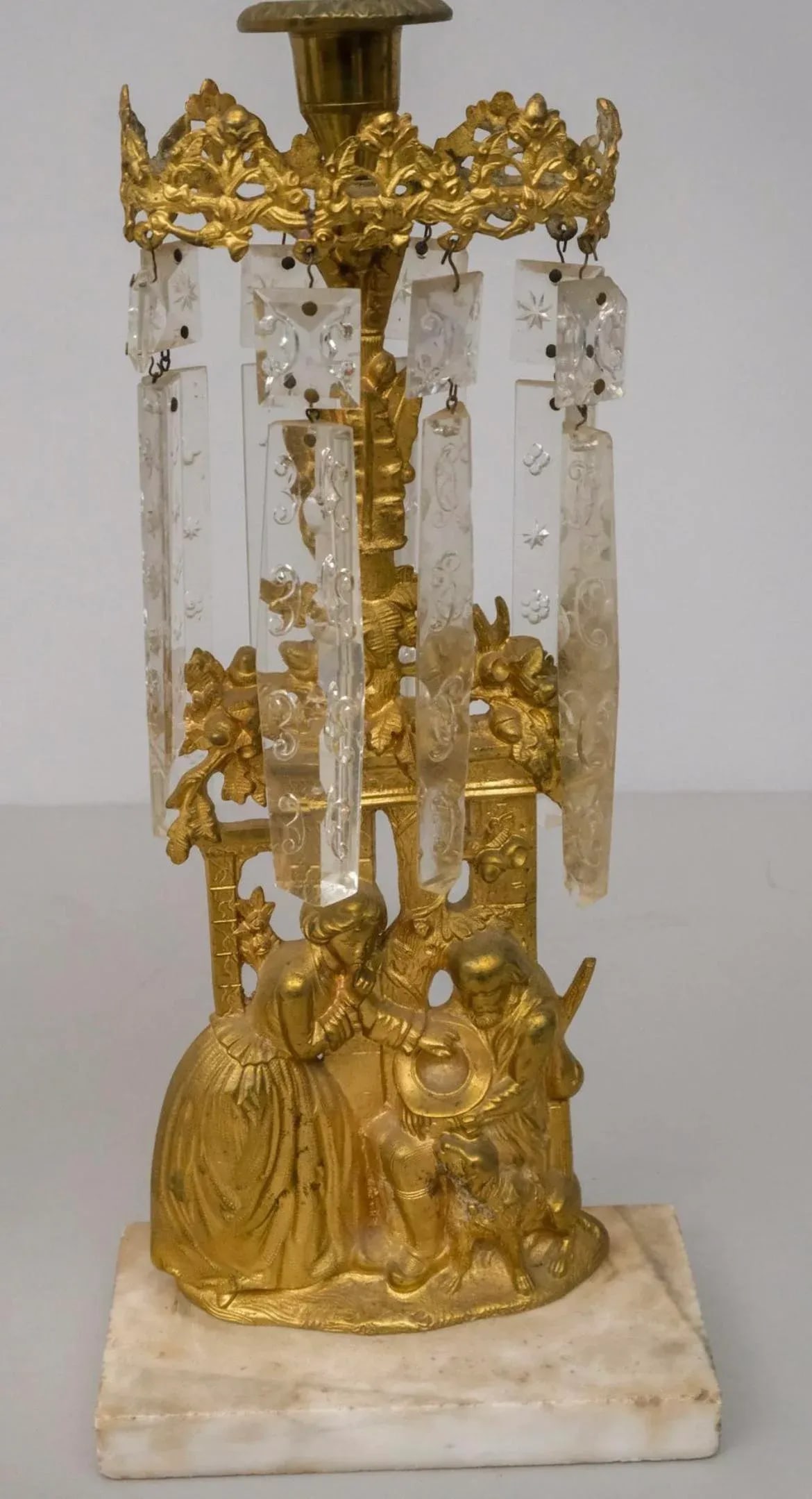 Pair of Mid 19th Century Gilt Metal Girandole Candlesticks Marble Base for Mantle - 6