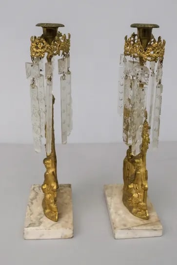 Pair of Mid 19th Century Gilt Metal Girandole Candlesticks Marble Base for Mantle - 8