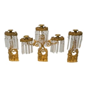 Mid 19th Century Antique Gilt Metal American Girandole Set- 3 Pieces
