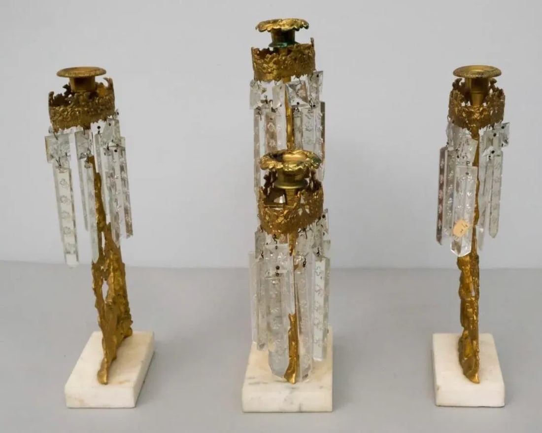 Mid 19th Century Antique Gilt Metal American Girandole Set- 3 Pieces - 5