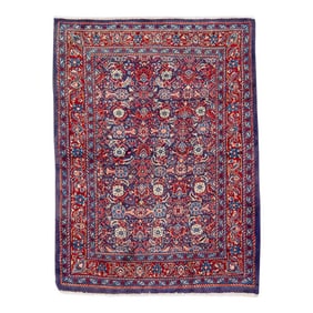1960s Vintage Persian Hamadan Blue Handmade All-Over Wool Rug