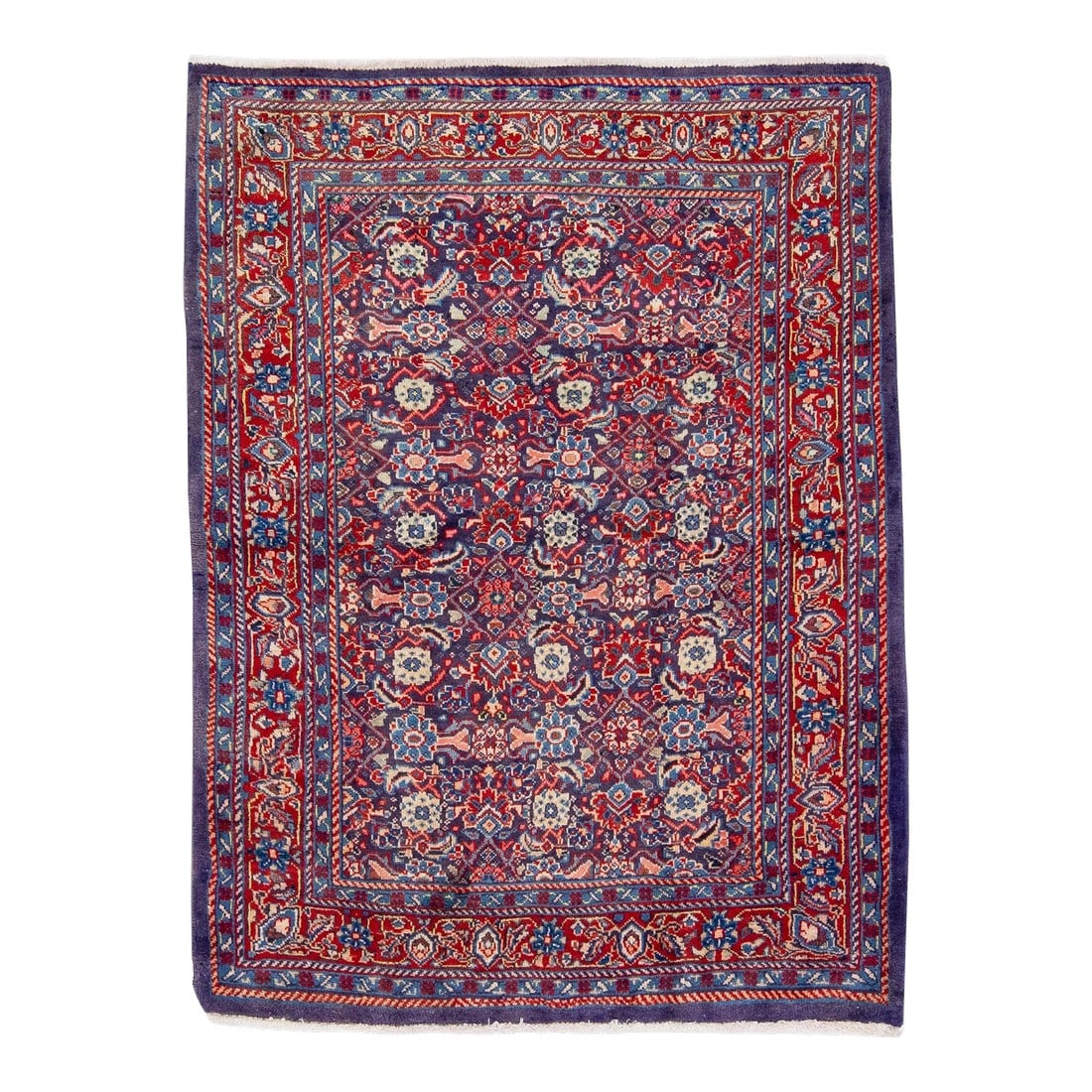 1960s Vintage Persian Hamadan Blue Handmade All-Over Wool Rug (1 of 7)