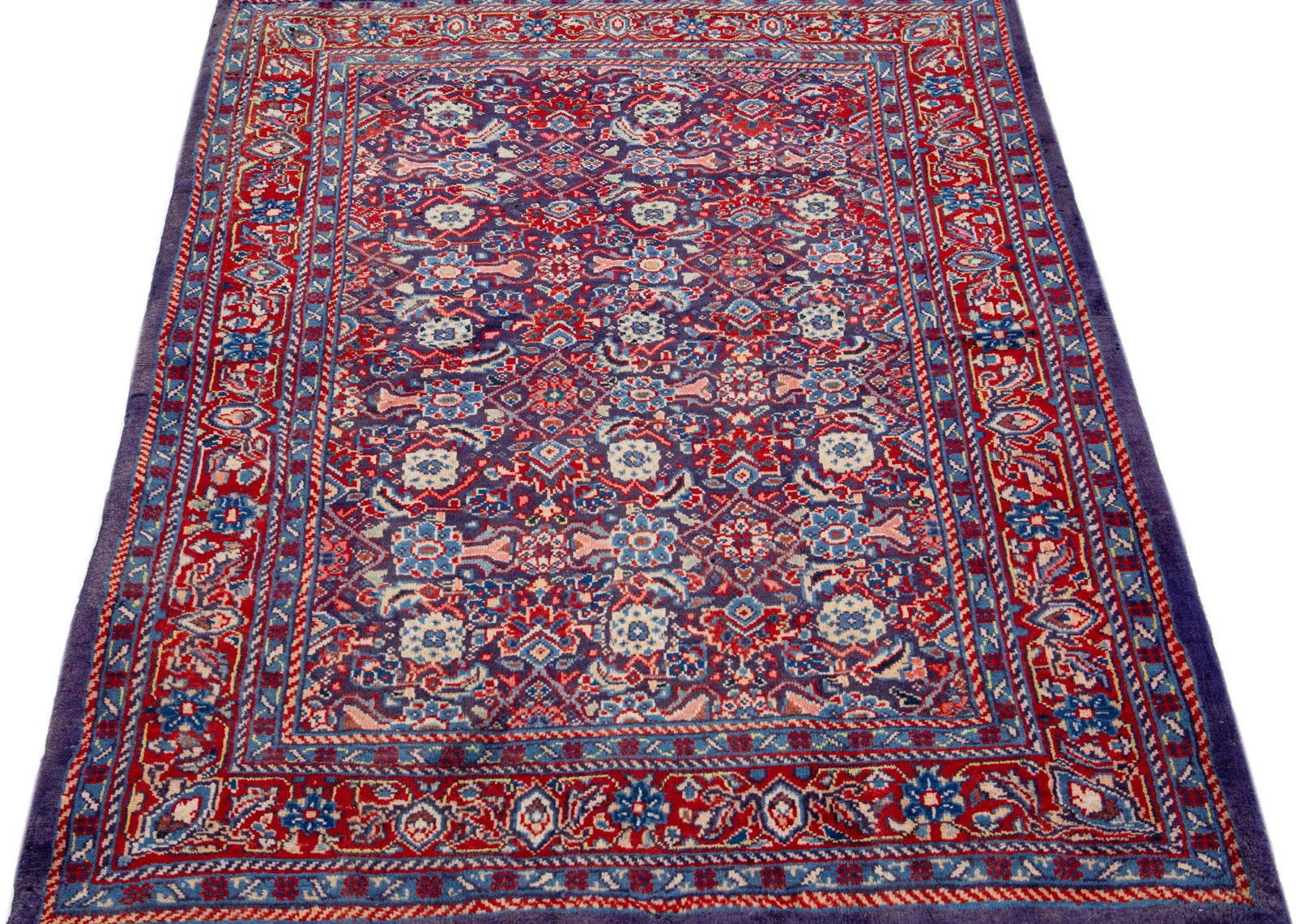 1960s Vintage Persian Hamadan Blue Handmade All-Over Wool Rug - 3