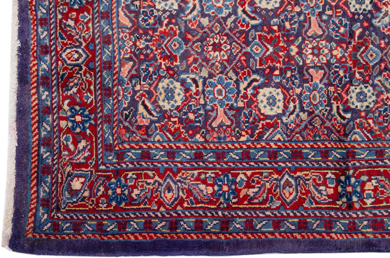 1960s Vintage Persian Hamadan Blue Handmade All-Over Wool Rug - 4