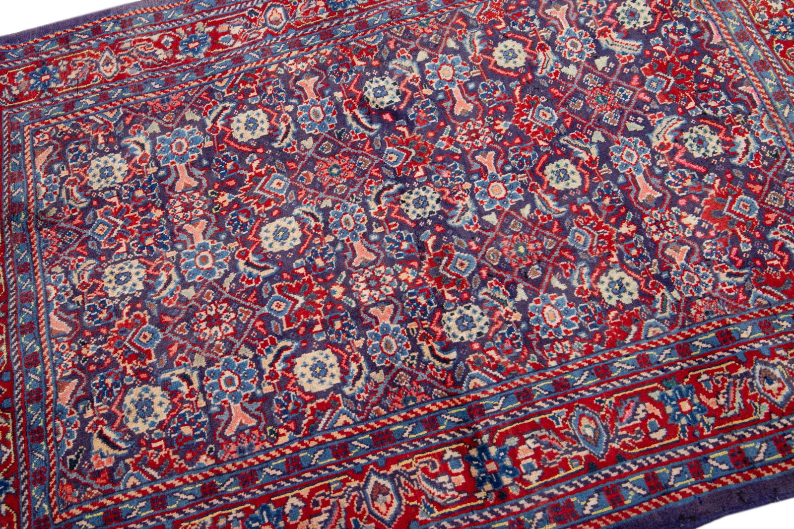 1960s Vintage Persian Hamadan Blue Handmade All-Over Wool Rug - 6