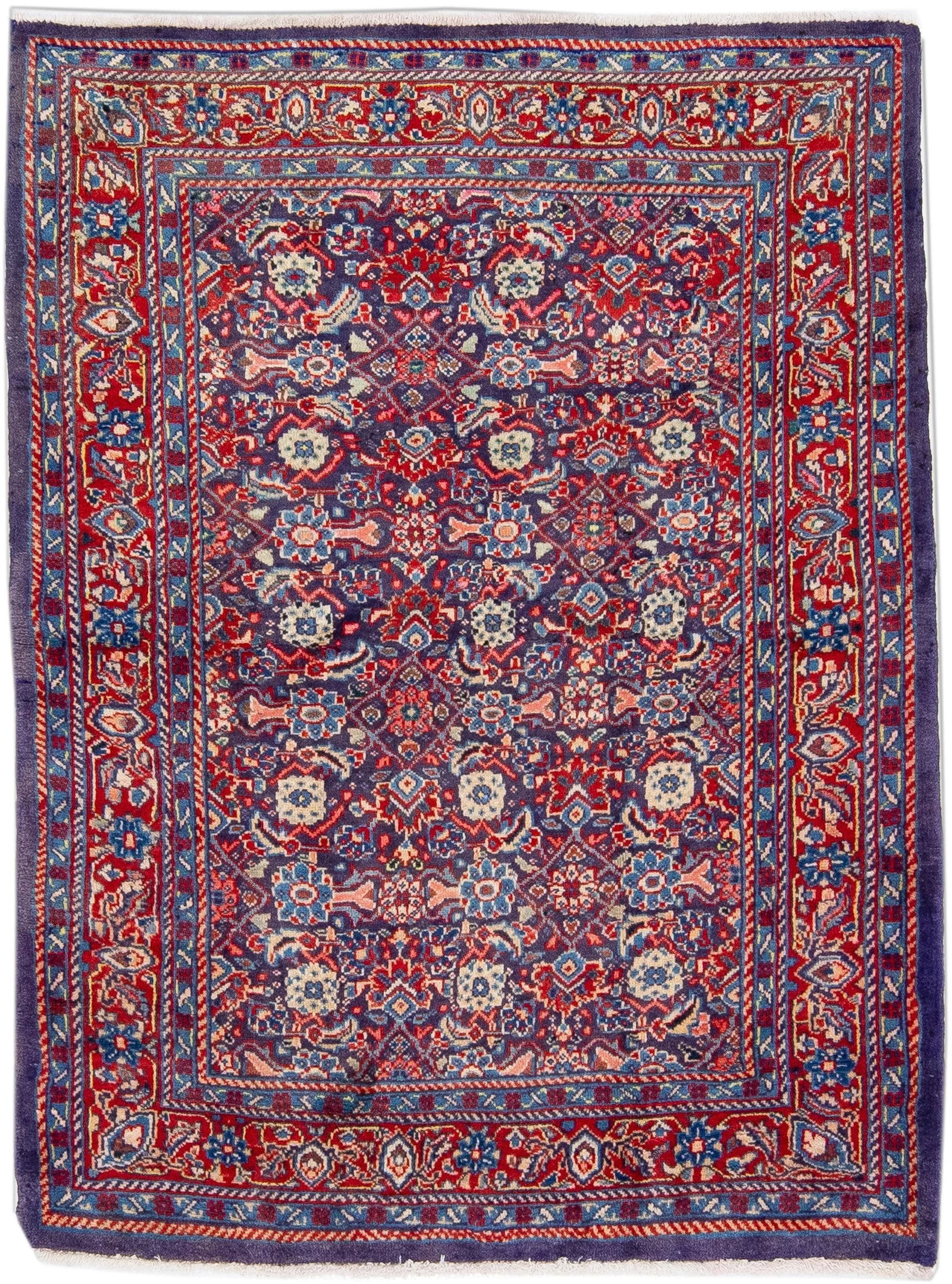 1960s Vintage Persian Hamadan Blue Handmade All-Over Wool Rug - 7