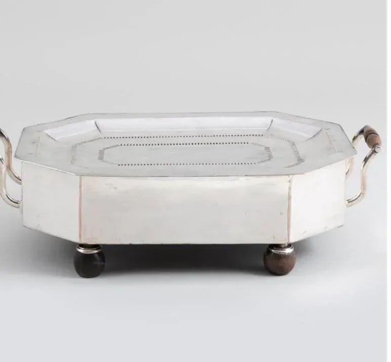 Pair of Silver Plate Food and Platter Warmers With Wood Handles European - 10