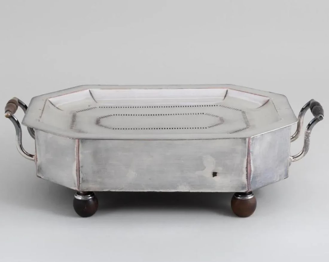 Pair of Silver Plate Food and Platter Warmers With Wood Handles European - 2