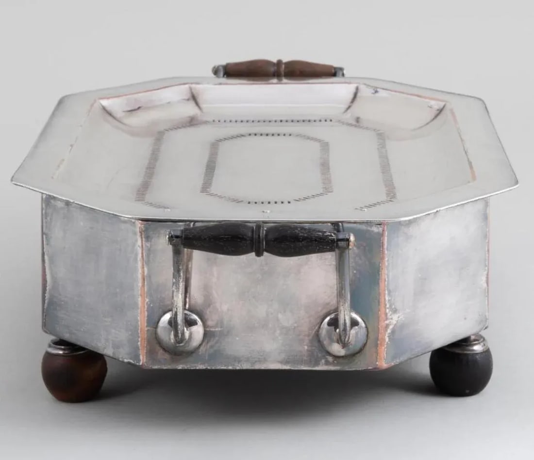 Pair of Silver Plate Food and Platter Warmers With Wood Handles European - 4