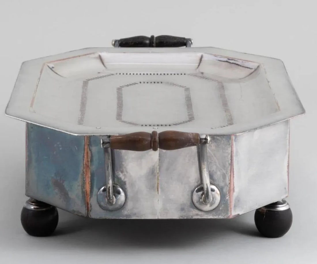 Pair of Silver Plate Food and Platter Warmers With Wood Handles European - 5