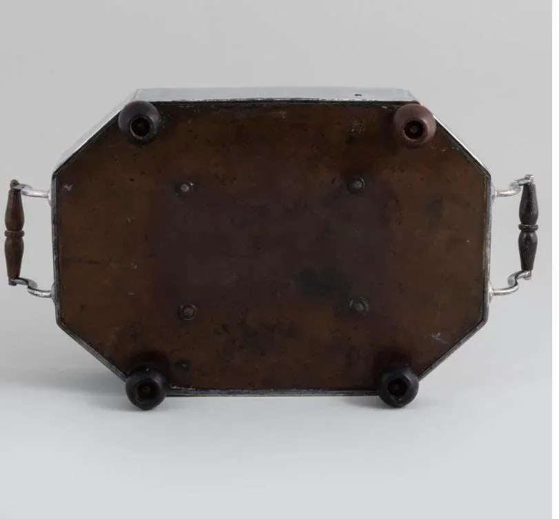 Pair of Silver Plate Food and Platter Warmers With Wood Handles European - 7