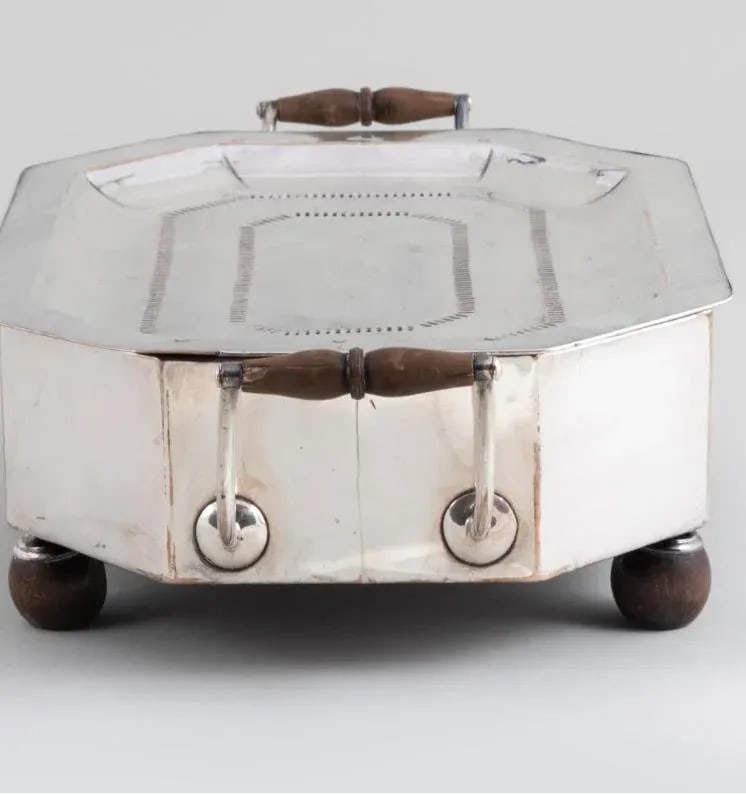 Pair of Silver Plate Food and Platter Warmers With Wood Handles European - 9