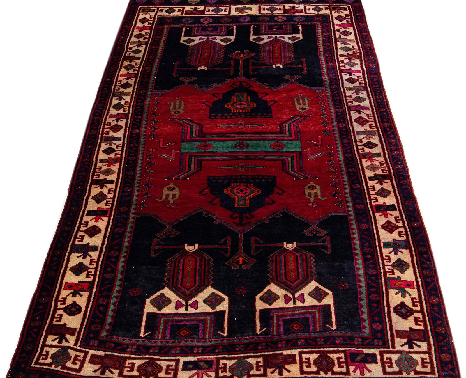 1960s Vintage Bidjar Navy Blue Handmade Medallion Wool Rug - 3