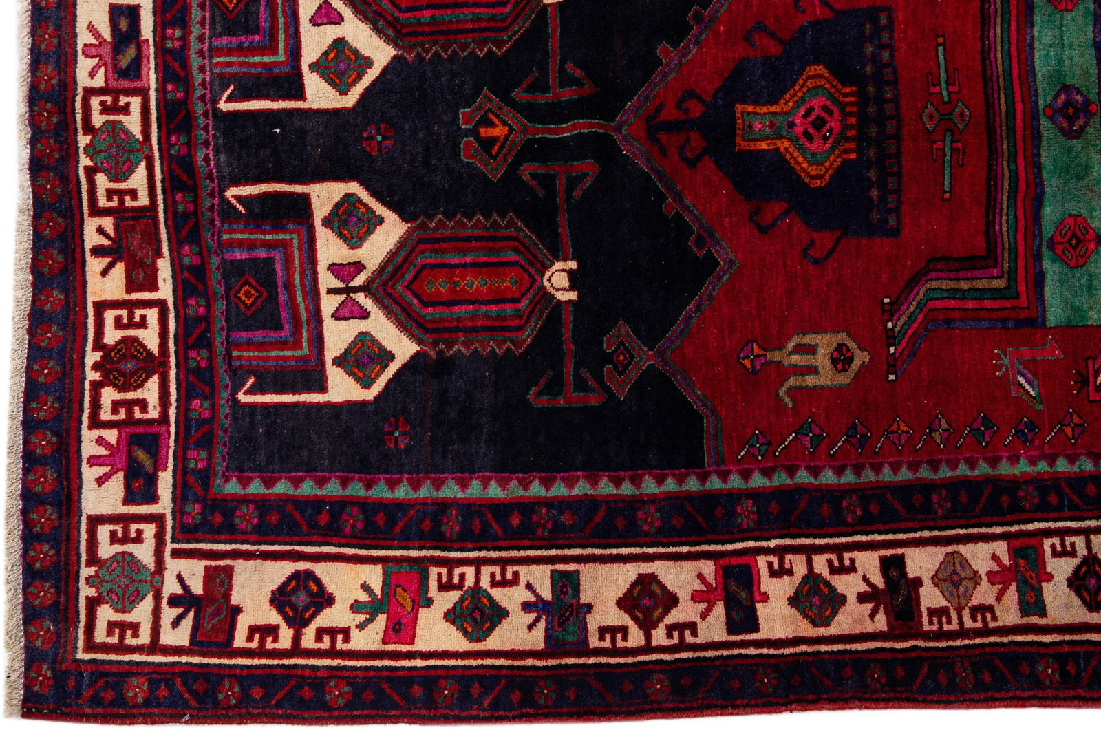 1960s Vintage Bidjar Navy Blue Handmade Medallion Wool Rug - 4