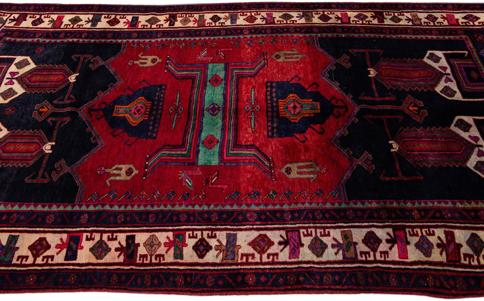 1960s Vintage Bidjar Navy Blue Handmade Medallion Wool Rug - 5