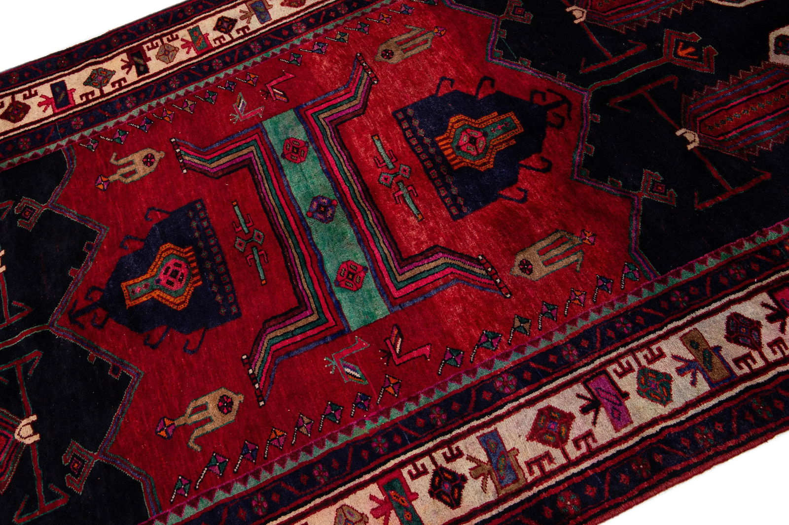 1960s Vintage Bidjar Navy Blue Handmade Medallion Wool Rug - 6