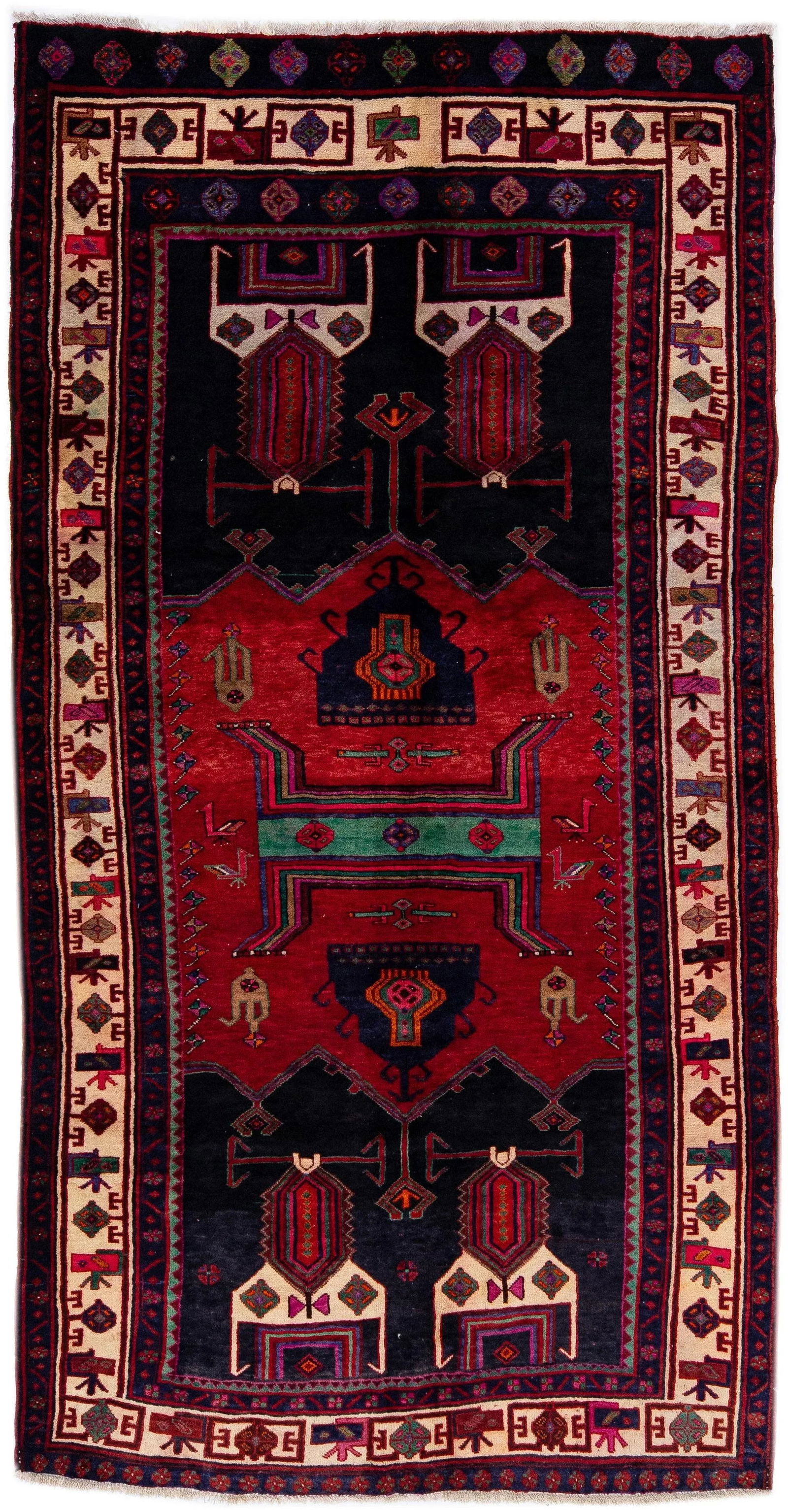 1960s Vintage Bidjar Navy Blue Handmade Medallion Wool Rug - 7