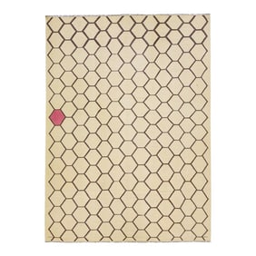 2020s Contemporary Beige Turkish Kilim Wool Rug With Geometric Design