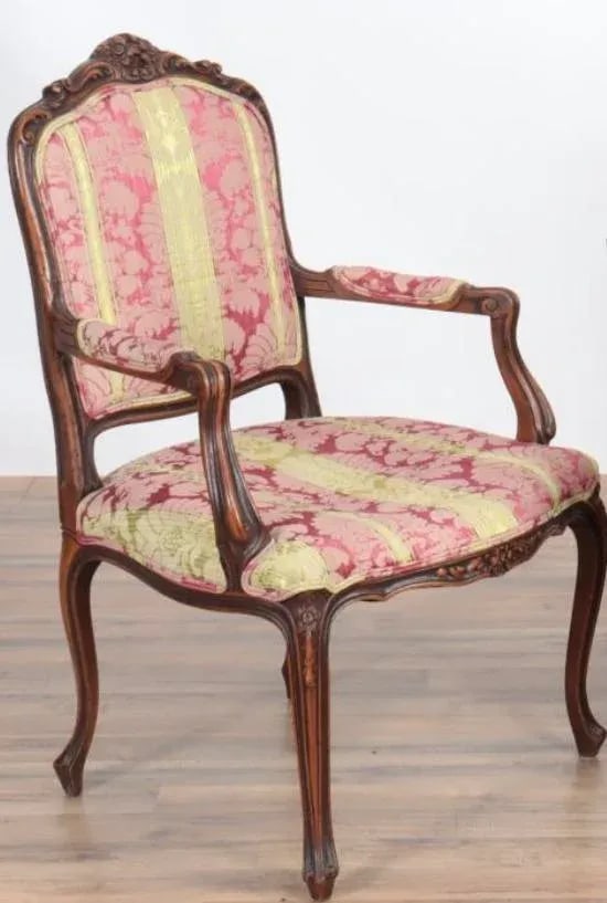1930s French Louis XV Style Armchair with Pink and Yellow Brocade - 3