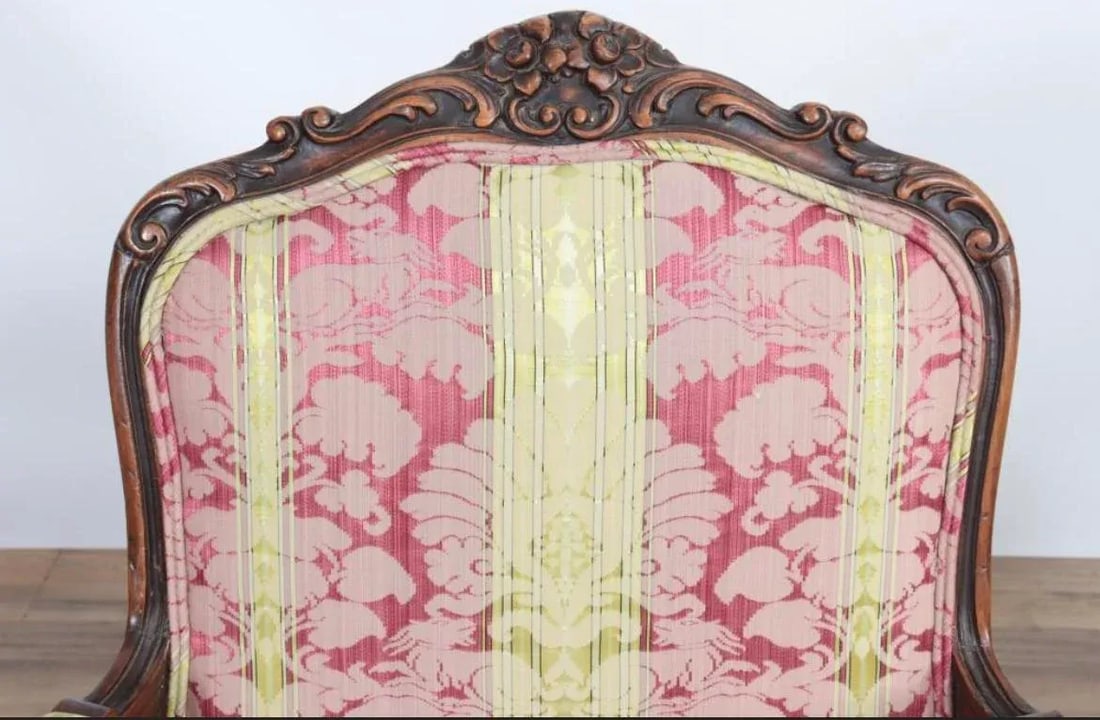 1930s French Louis XV Style Armchair with Pink and Yellow Brocade - 5