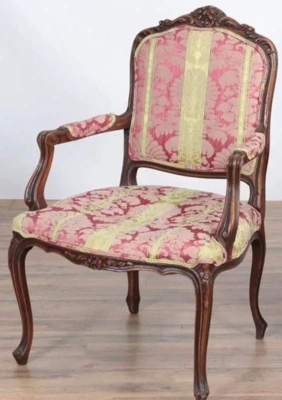 1930s French Louis XV Style Armchair with Pink and Yellow Brocade - 7