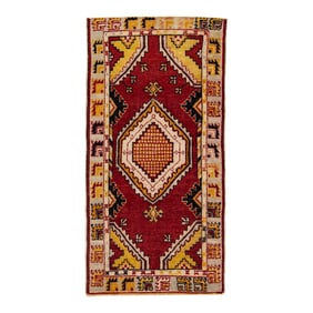 1960s Vintage Turkish Anatolian Handmade Red Geometric Wool Rug
