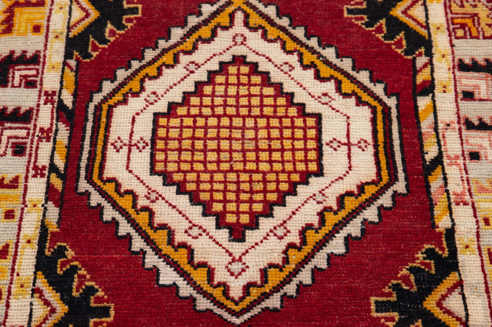 1960s Vintage Turkish Anatolian Handmade Red Geometric Wool Rug - 2