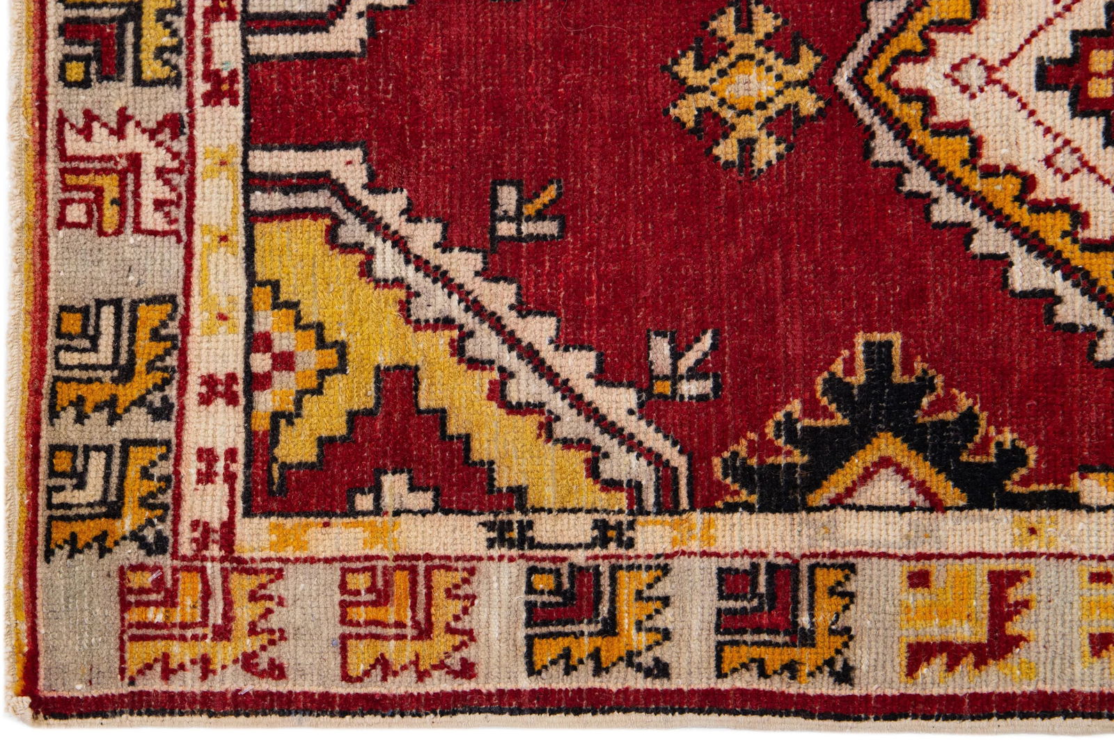 1960s Vintage Turkish Anatolian Handmade Red Geometric Wool Rug - 4