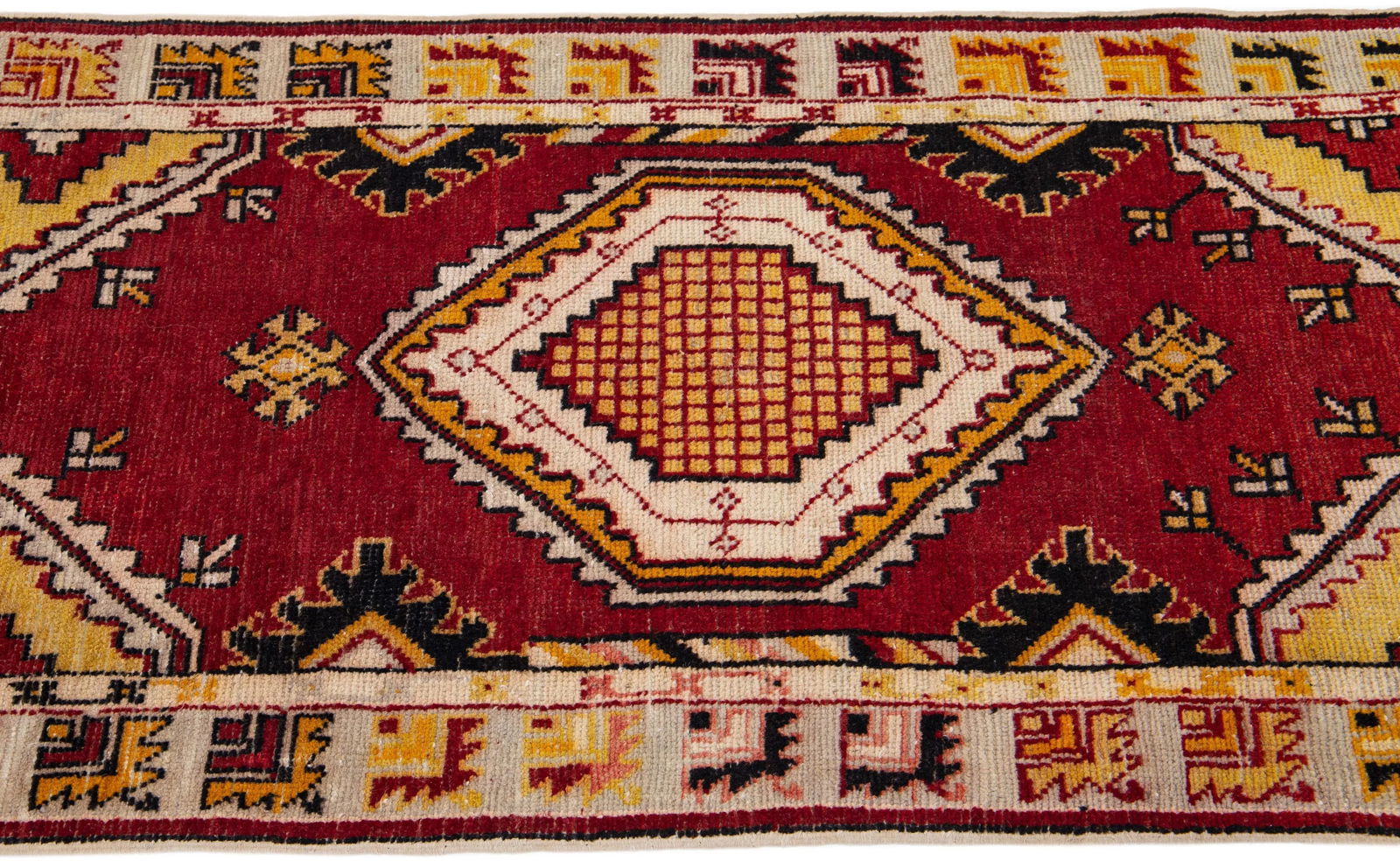 1960s Vintage Turkish Anatolian Handmade Red Geometric Wool Rug - 5