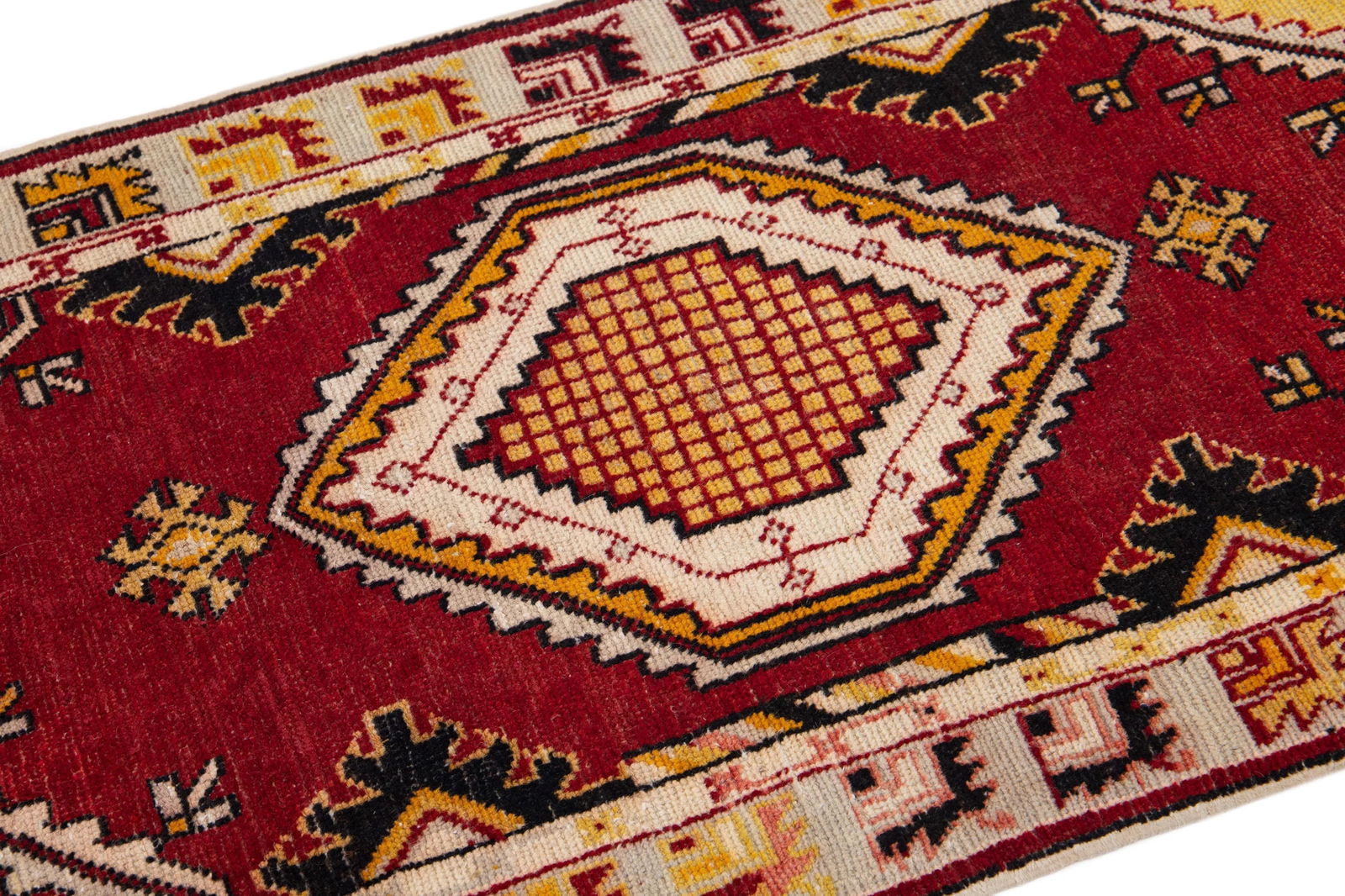 1960s Vintage Turkish Anatolian Handmade Red Geometric Wool Rug - 6