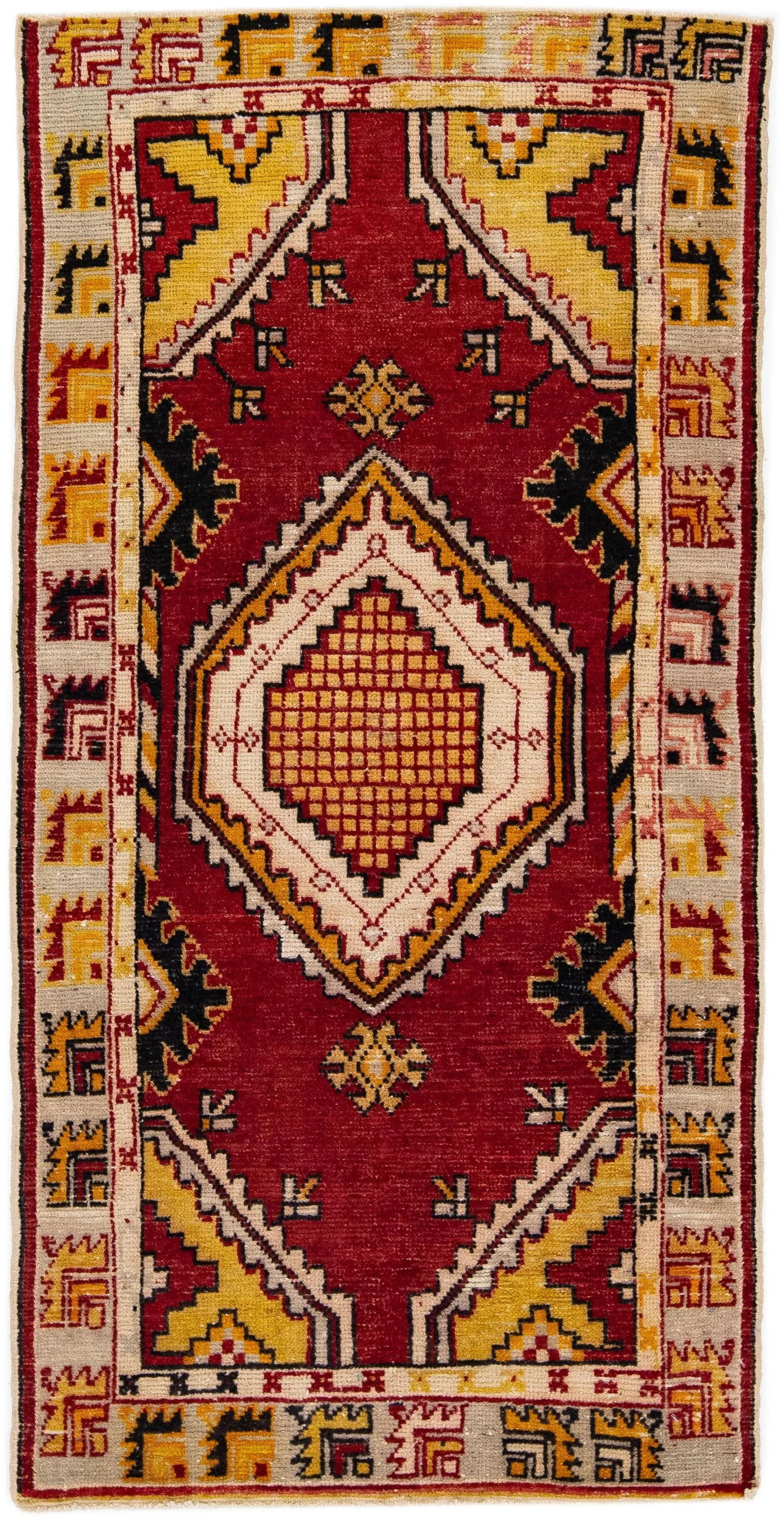 1960s Vintage Turkish Anatolian Handmade Red Geometric Wool Rug - 7