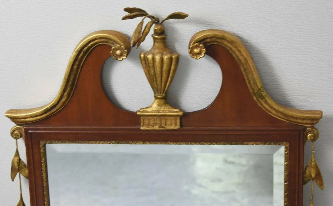 Late 20th Century Friedman Brothers Mahogany Beveled Mirror With Gold Gilt Accents and Urn - 2