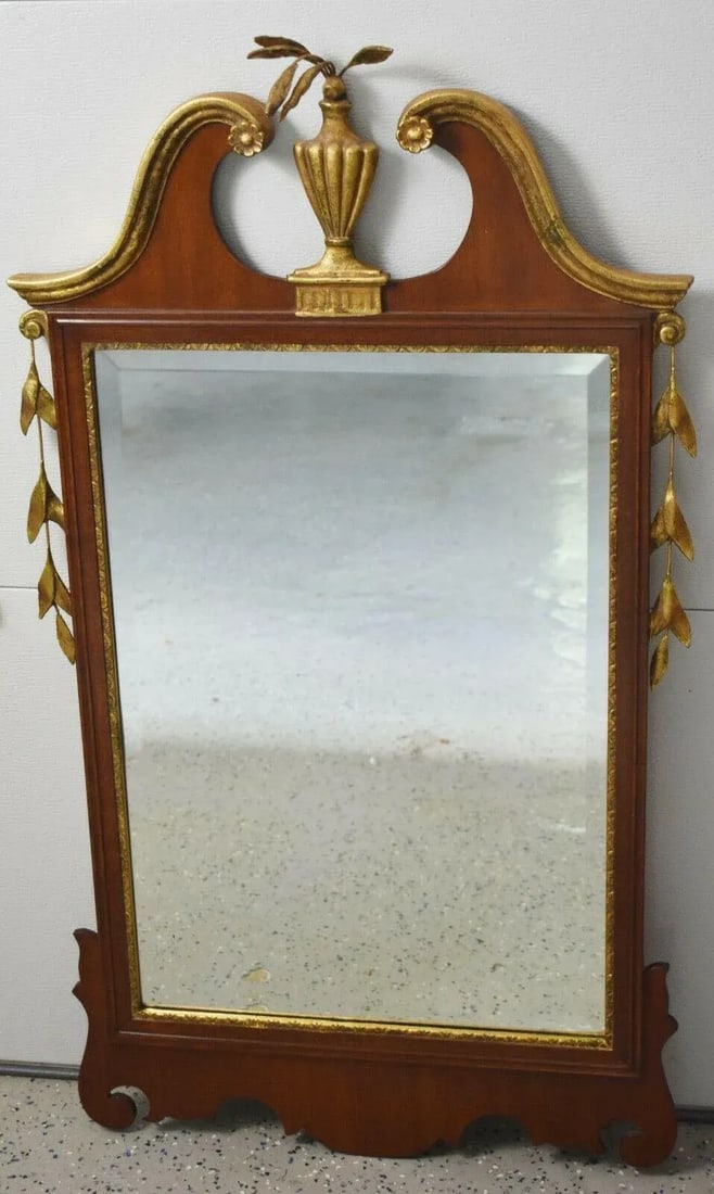 Late 20th Century Friedman Brothers Mahogany Beveled Mirror With Gold Gilt Accents and Urn - 6