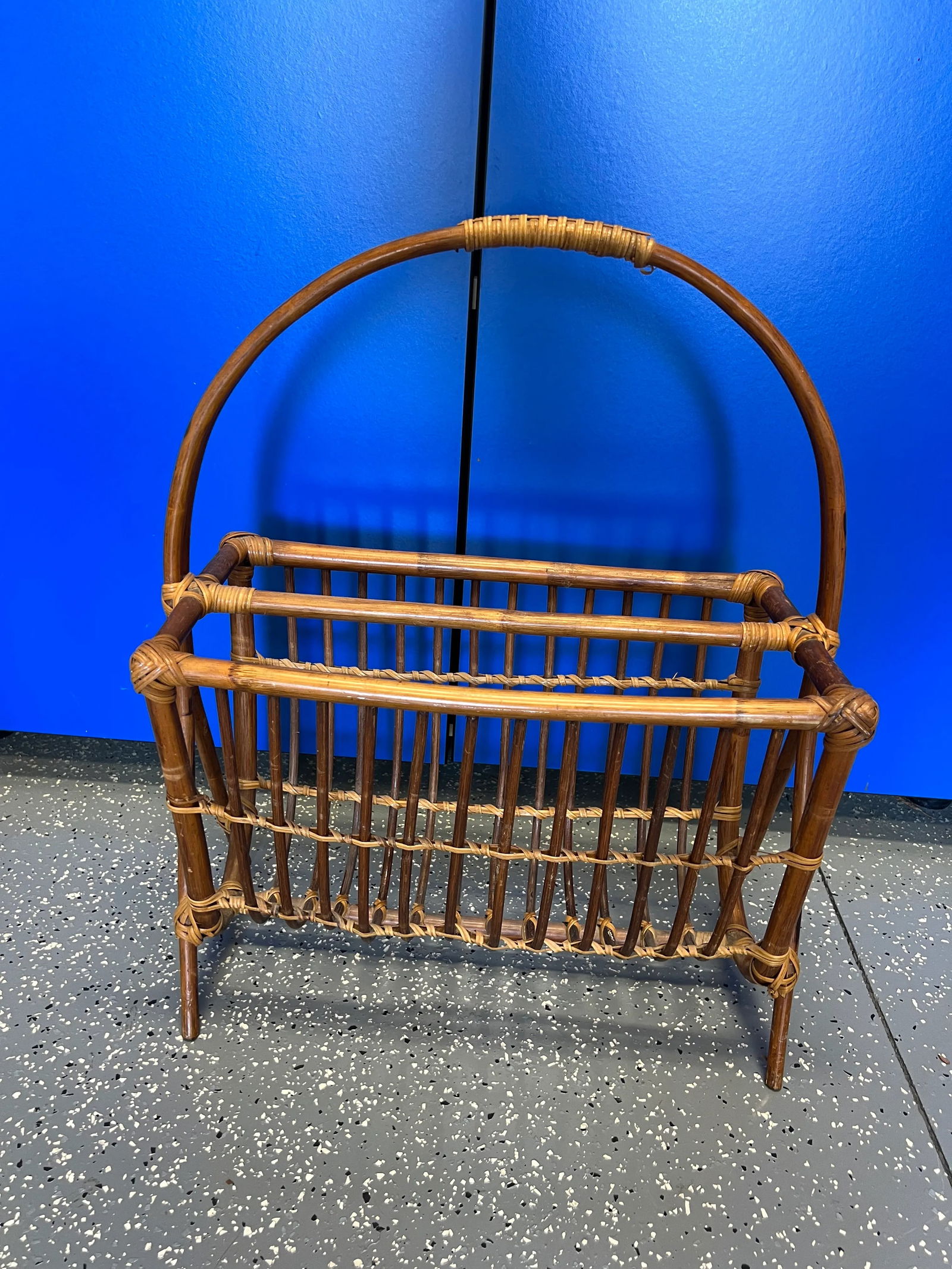 MidCentury Modern Rattan Magazine Rack - 6