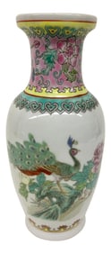 Antique Chinese Hand Painted Peacock Vase