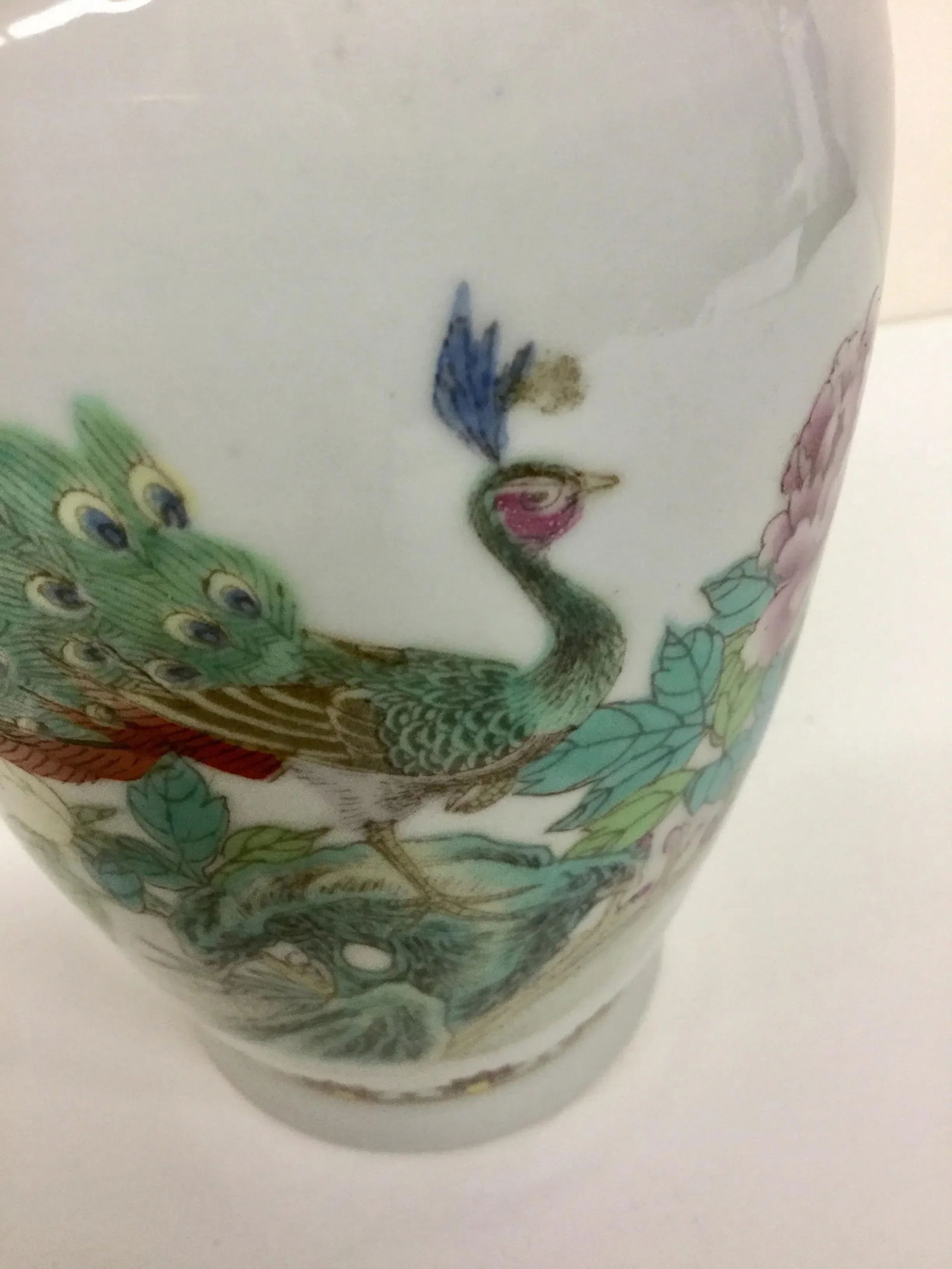 Antique Chinese Hand Painted Peacock Vase - 2