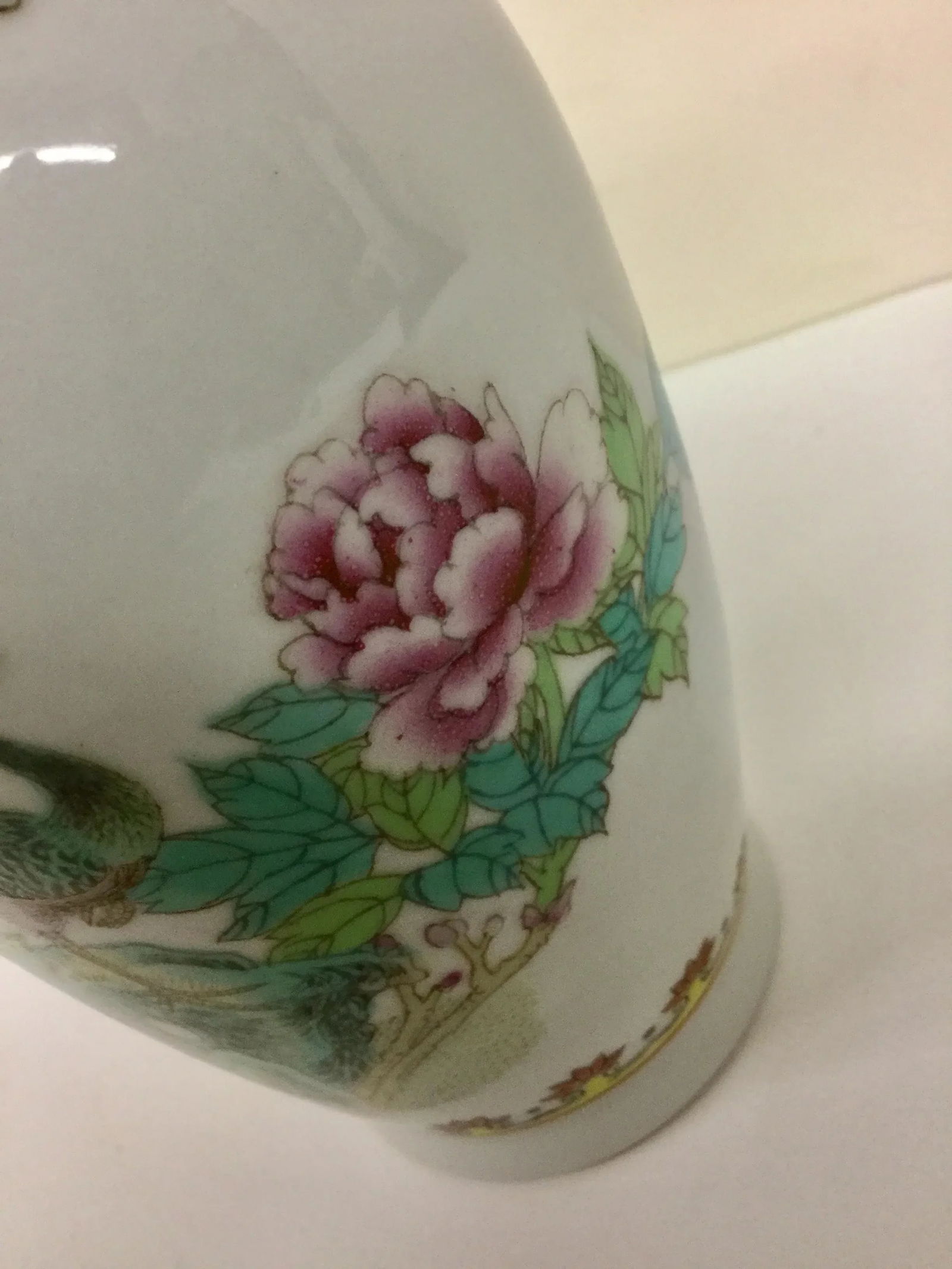 Antique Chinese Hand Painted Peacock Vase - 3