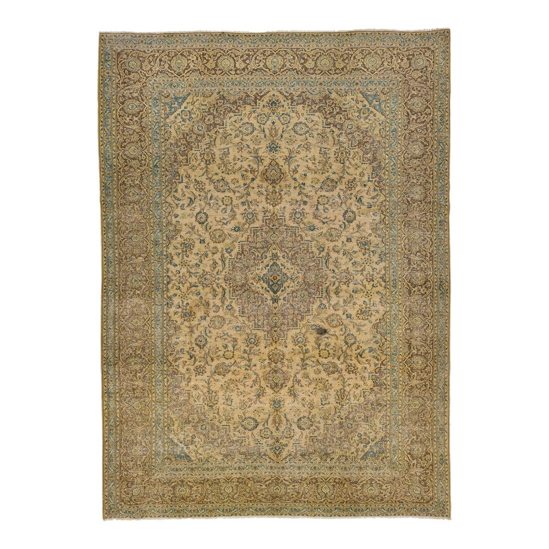 1960s Vintage Persian Tabriz Handmade Medallion Ivory Wool Rug 10 X 14 (1 of 7)