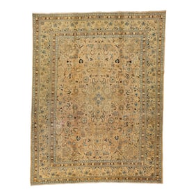 1960s Vintage Persian Tabriz Handmade Medallion Beige Wool Rug 10 X 12