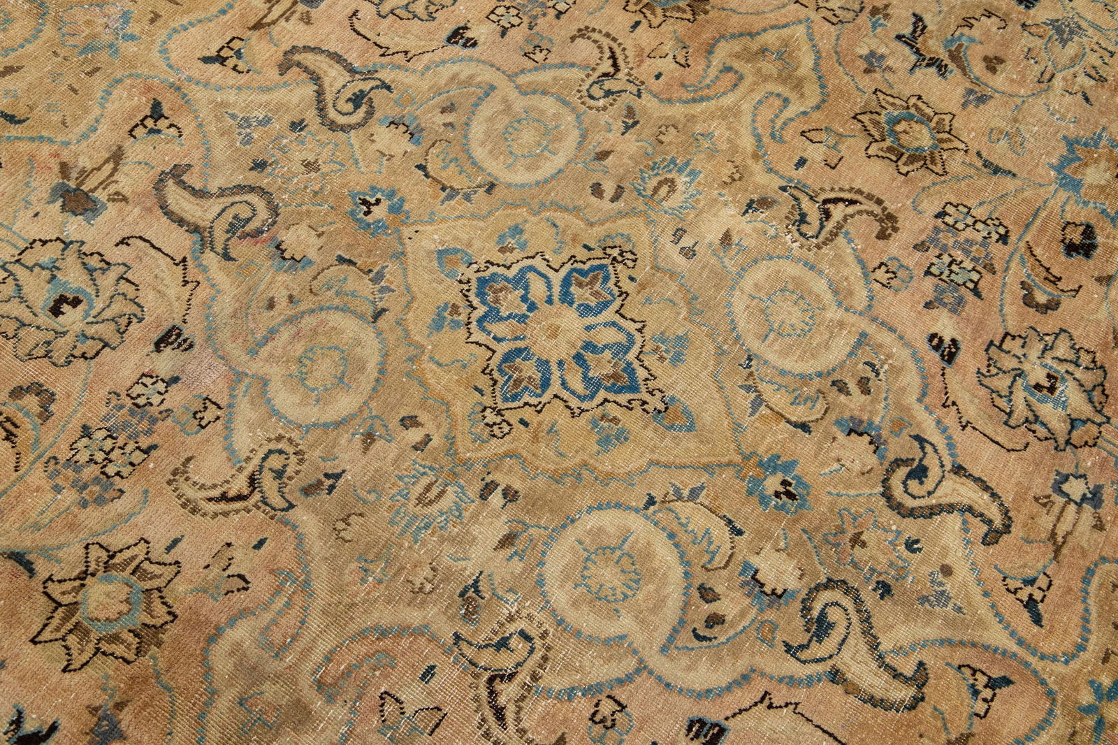 1960s Vintage Persian Tabriz Handmade Medallion Beige Wool Rug 10 X 12 - 2