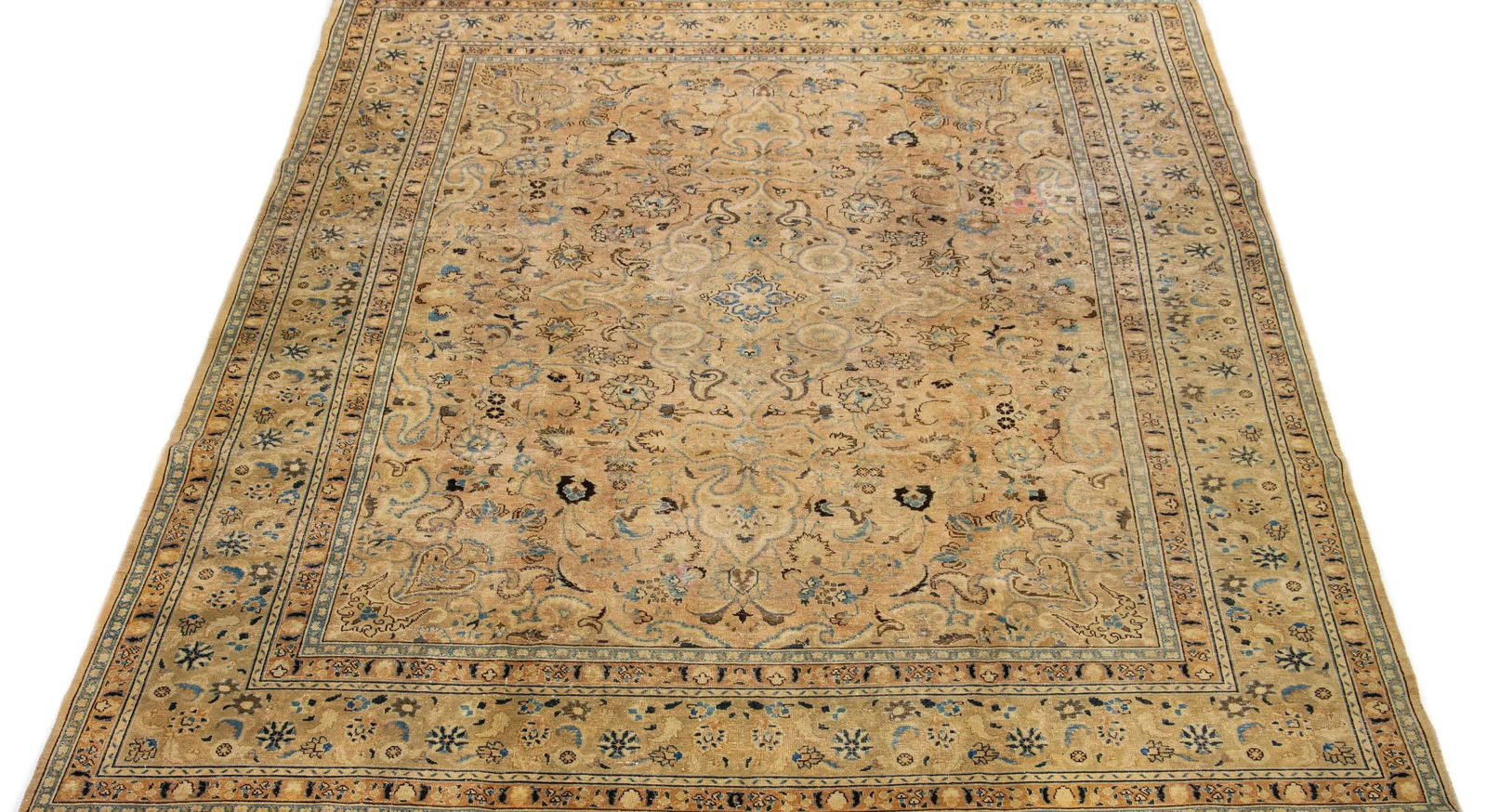 1960s Vintage Persian Tabriz Handmade Medallion Beige Wool Rug 10 X 12 - 3