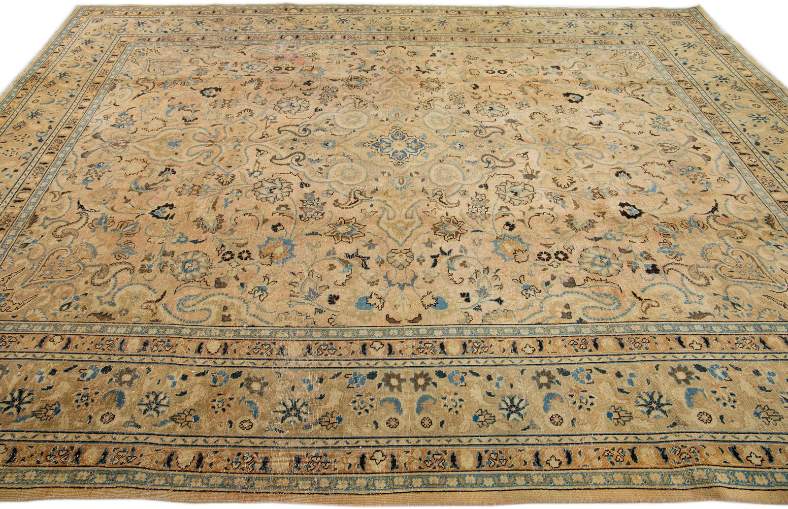 1960s Vintage Persian Tabriz Handmade Medallion Beige Wool Rug 10 X 12 - 5