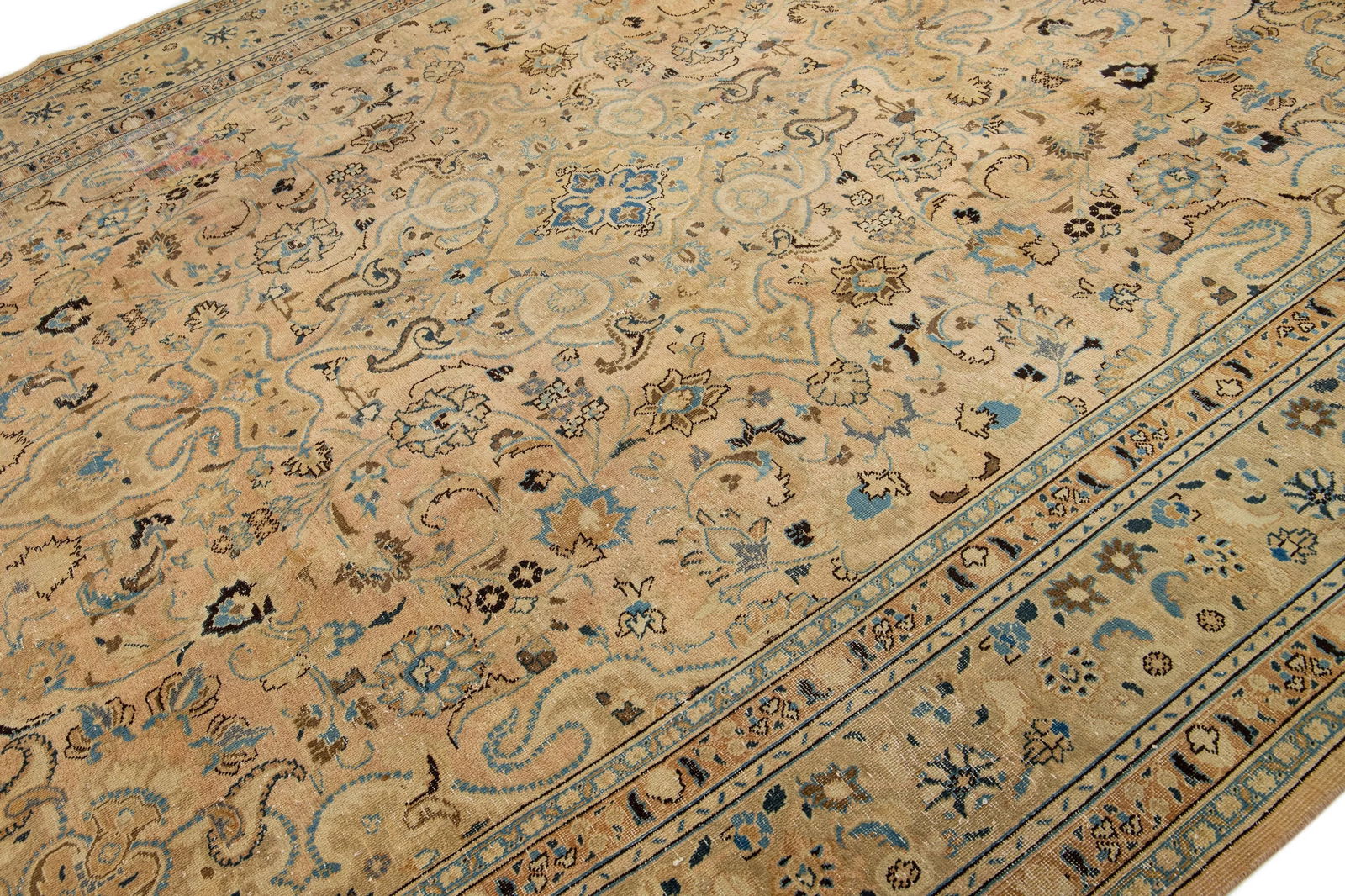 1960s Vintage Persian Tabriz Handmade Medallion Beige Wool Rug 10 X 12 - 6