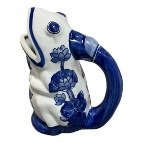 Blue & White Chinoiserie Frog Pitcher