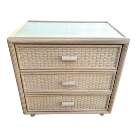 Vintage Coastal Woven Rattan 3 Drawer Nightstand