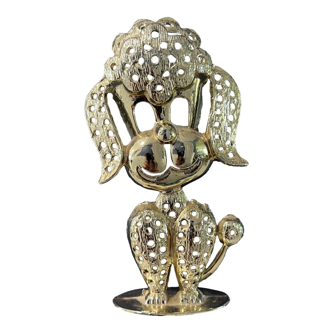 1970s Gold Poodle Earring Holder: Wow! This takes me back to my childhood! Every little girl had one of these earring holders on her vanity. This one is just as cute as when it was made. The finish is very shiny. Condition: