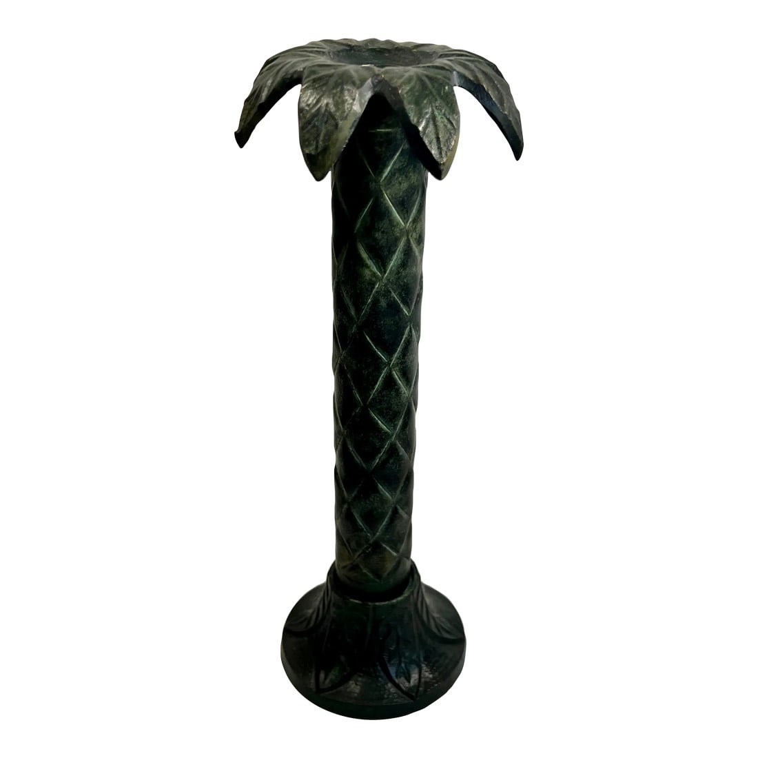 Vintage Palm Beach Regency Patinated Brass Palm Tree Candlestick Holder: Allow us to introduce you to this charming Vintage Patinated Brass Palm Beach Regency Palm Tree Candlestick Holder. This exquisite piece captures the essence of the iconic Palm Beach Regency style, ad