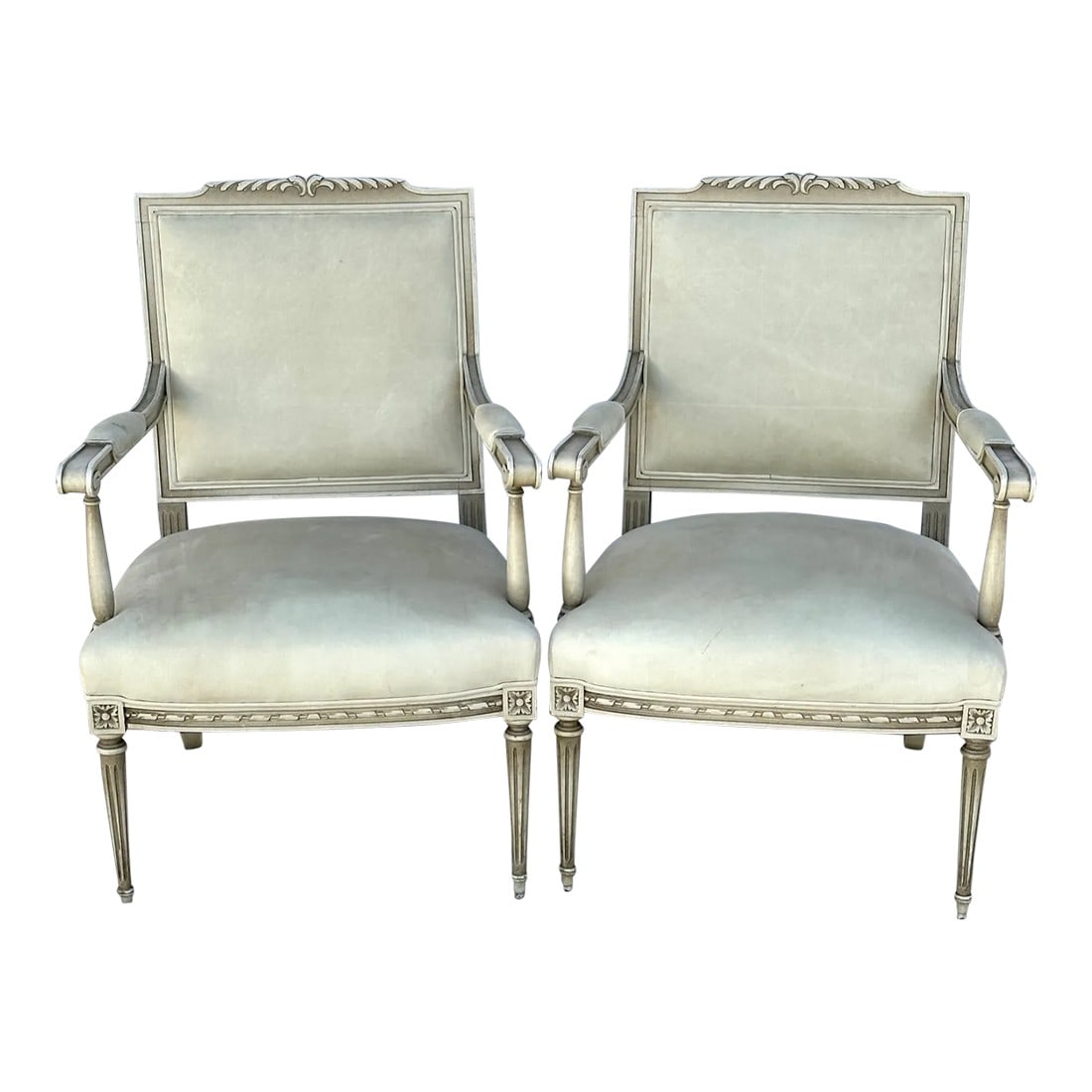 Louis XVI Maison Jansen Style Leather Arm Chairs-A Pair (1 of 12)