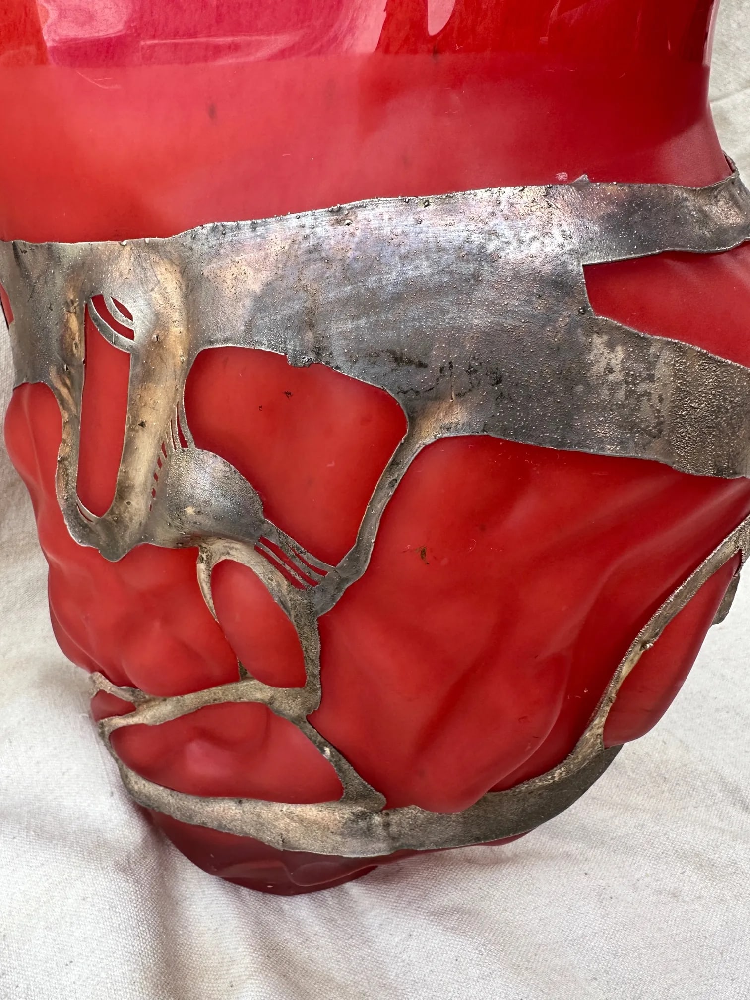 Vintage Ion Tamaian Large Red Blown Glass Vase, Signed - 10